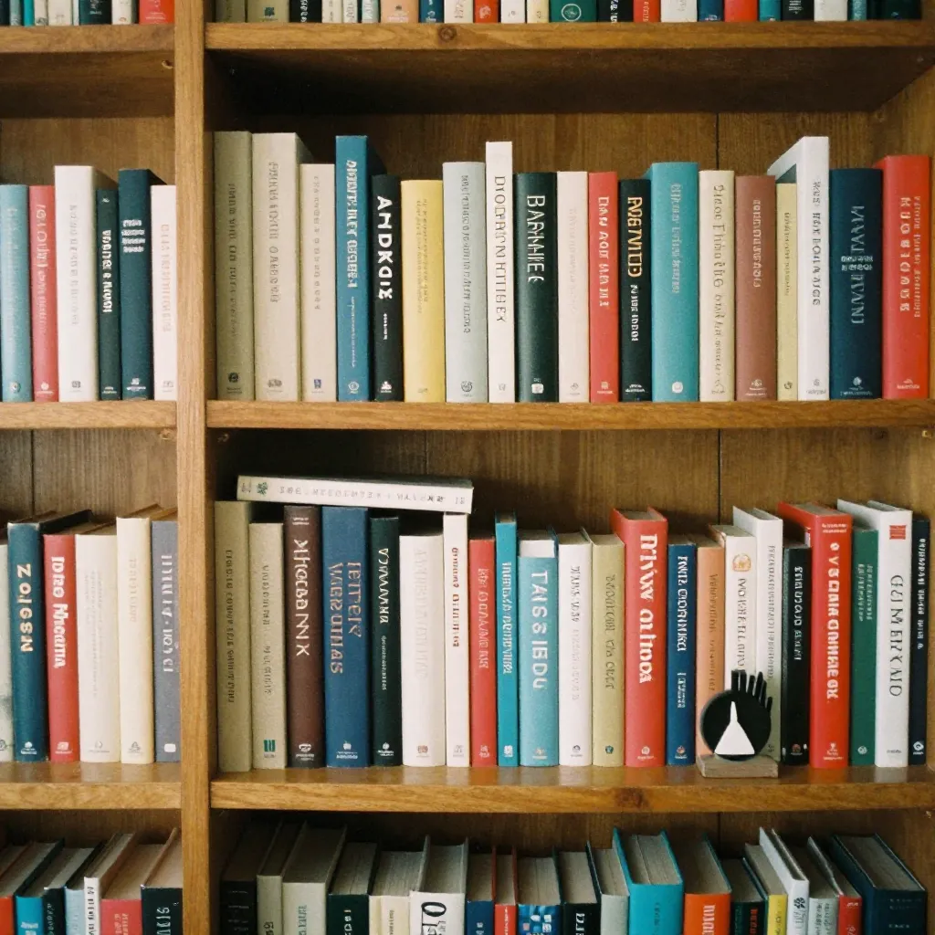 Organized bookshelf with systematic arrangement