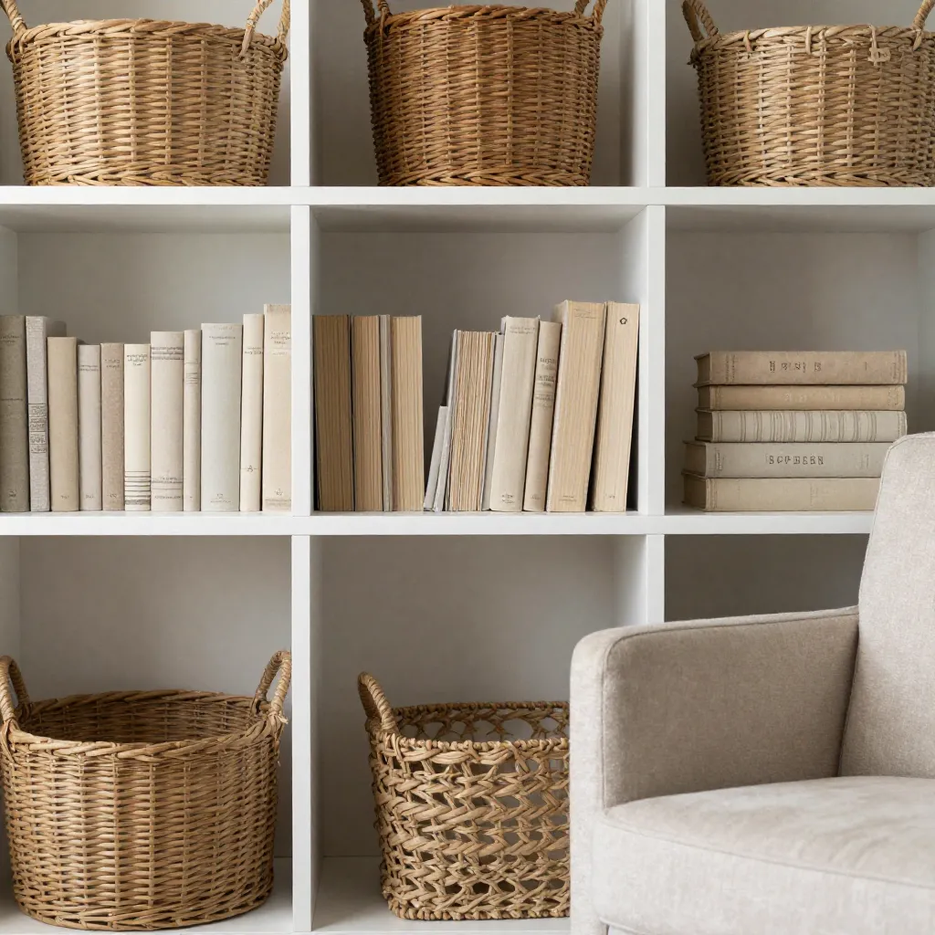Books arranged by size and format for balanced display